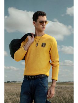 Allen Solly - Men Yellow Textured Crew Neck T-Shirt