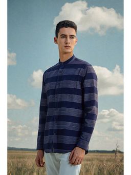 Allen Solly - Men Navy Blue Stripes Full Sleeves Casual Shirt