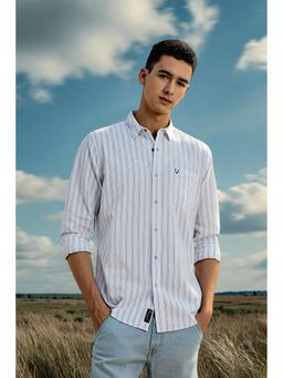 Allen Solly - Men White Stripes Full Sleeves Casual Shirt
