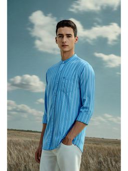 Allen Solly - Men Blue Stripes Full Sleeves Casual Shirt