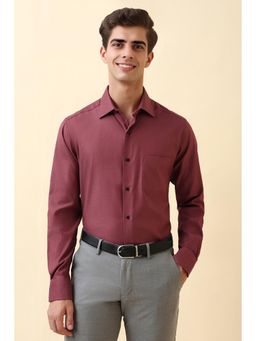 Allen Solly - Men Burgundy Textured Full Sleeves Formal Shirt
