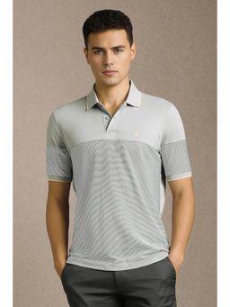 Louis Philippe - Men Grey Stripes Polo T-Shirt