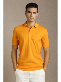 Louis Philippe - Men's Yellow Solid Mercirised Polo T-shirt with Contrast Branding