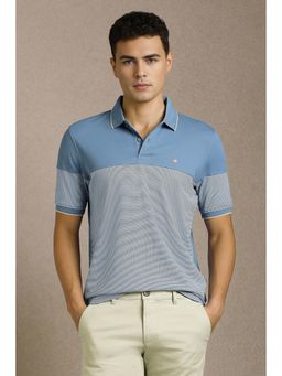 Louis Philippe - Men Light Blue Stripes Polo T-Shirt