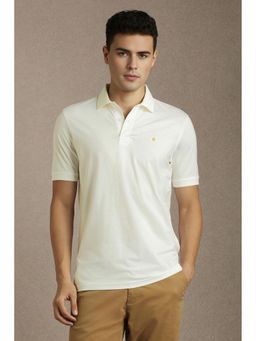 Louis Philippe - Men's White Solid Mercirised Polo T-shirt with Contrast Branding