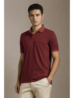 Louis Philippe - Men Maroon Textured Polo T-shirt