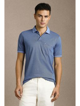 Louis Philippe - Men Blue Textured Polo T-Shirt