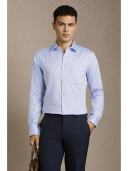 Louis Philippe - Men Light Blue Textured Full Sleeves Formal Shirt