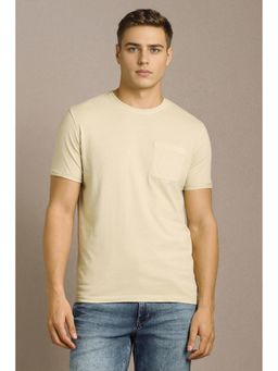 Louis Philippe - Men Beige Solid Crew Neck T-Shirt