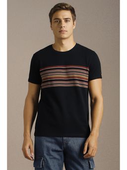 Louis Philippe - Men Black Stripes Round Neck T-Shirt