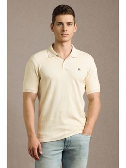 Louis Philippe - Men Beige Textured Polo T-shirt