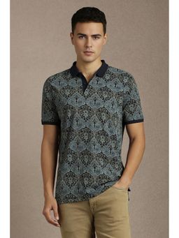 Louis Philippe - Men Navy Blue Printed Polo T-Shirt