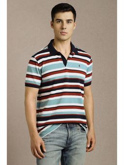 Louis Philippe - Men Multi-Color Stripes Polo T-shirt