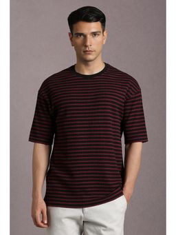 Louis Philippe - Men Maroon Stripes Crew Neck T-shirt