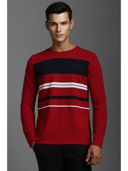 Louis Philippe - Men Red Stripes Crew Neck T-shirt
