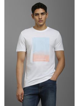 Louis Philippe - Men White Printed Crew Neck T-shirt