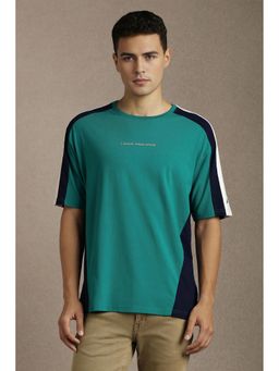 Louis Philippe - Men Green Colorblock Crew Neck T-Shirt