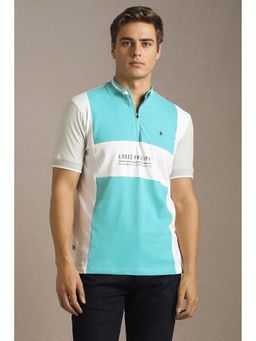 Louis Philippe - Men White Colorblock Mandarin Neck T-Shirt