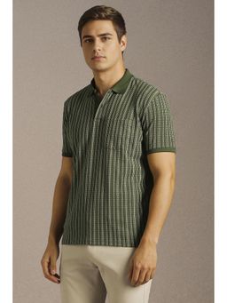 Louis Philippe - Men Olive Textured Polo T-Shirt
