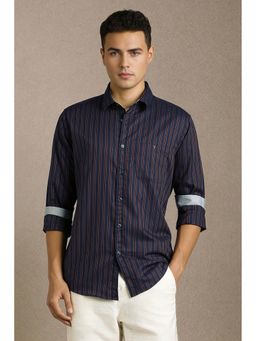 Louis Philippe - Men Navy Blue Stripes Full Sleeves Casual Shirt