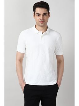 Peter England - Men White Textured Polo T-Shirt