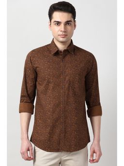 Peter England - Men Brown Slim Fit Floral Printed Full Sleeves Casual Shirt