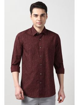 Peter England - Men Maroon Slim Fit Printed Full Sleeves Casual Shirt
