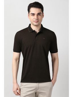 Peter England - Men Brown Textured Polo T-Shirt