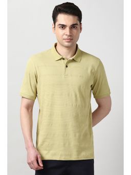 Peter England - Men Khaki Textured Polo T-Shirt