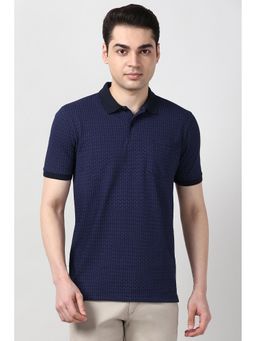 Peter England - Men Navy Blue Dots Polo T-Shirt