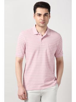 Peter England - Men Pink Stripes Polo T-Shirt