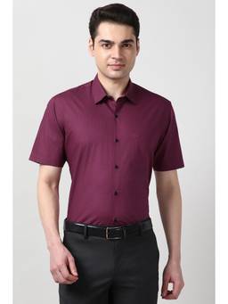 Peter England - Men Wine Regular Fit Half Sleeves Formal Shirt