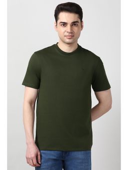Peter England - Men Olive Solid Crew Neck T-Shirt
