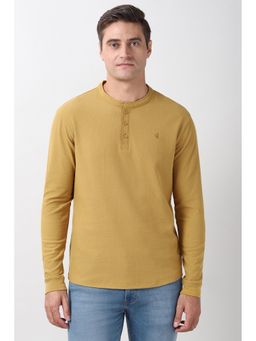 Peter England - Men Yellow Textured Henley Neck T-Shirt