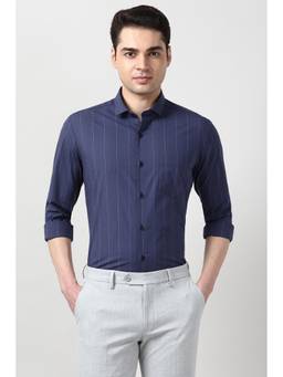 Peter England - Men Navy Blue Slim Fit Full Sleeves Formal Shirt