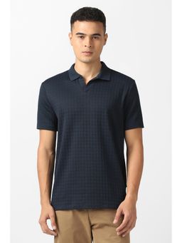 Van Heusen - Men Navy Blue Textured Polo T-Shirt