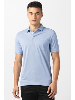 Van Heusen - Men Light Blue Textured Polo T-Shirt