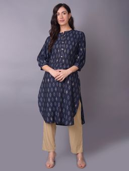 Shree - Women Muslin Navy Blue Aztec Kurta