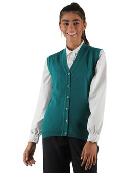 Monte Carlo - Womens Blend Wool Green Solid V Neck Cardigan