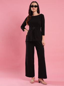 Globus - Black Boat Neck Buckle Waist Co-Ord (Set of 2)