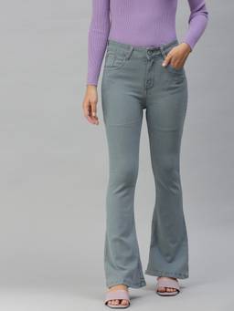 SHOWOFFFF - Women Clean Look Grey Straight Fit Denim Jeans