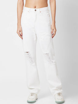 Spykar - High Rise Straight Fit White Jeans for Women