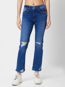Spykar - Mid Rise Slim Straight Fit Blue Jeans for Women