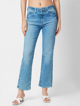 Spykar - Mid Rise Slim Straight Fit Blue Jeans for Women