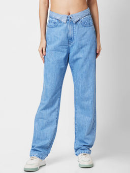 Spykar - High Rise Straight Fit Blue Jeans for Women