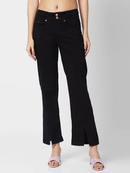 Spykar - Mid Rise Slim Bootcut Black Jeans for Women