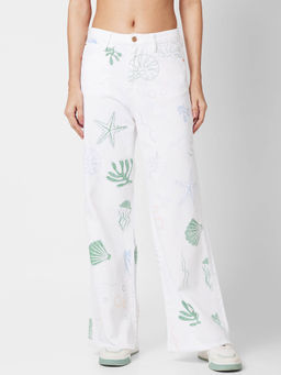 Spykar - High Rise Wide Leg White Jeans for Women