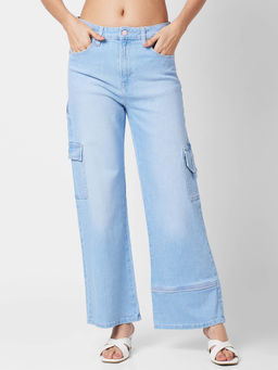 Spykar - High Rise Wide Leg Blue Jeans for Women