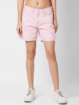 Spykar - Mid Rise Pink Mom Shorts for Women