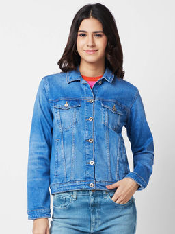 Spykar - Regular Fit Blue Basic Trucker Jacket for Women
